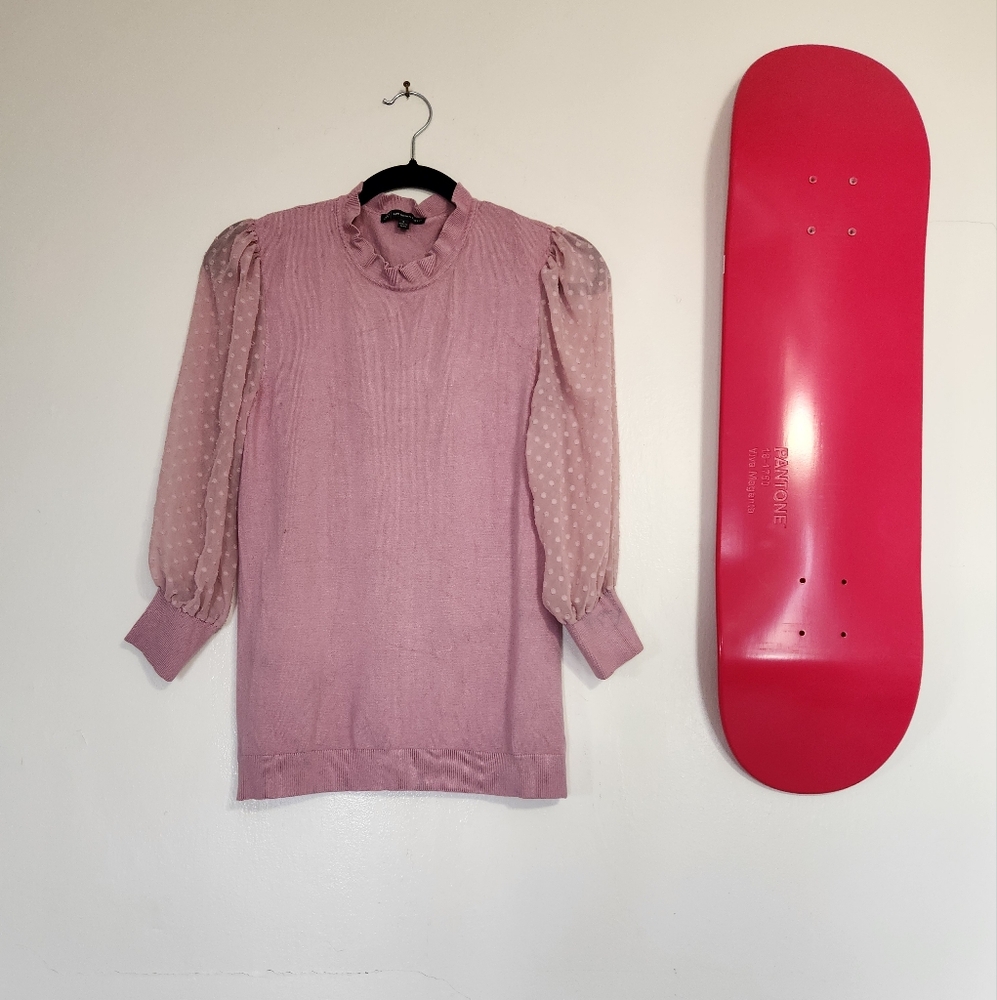 Pink Sweater with Sheer Sleeves